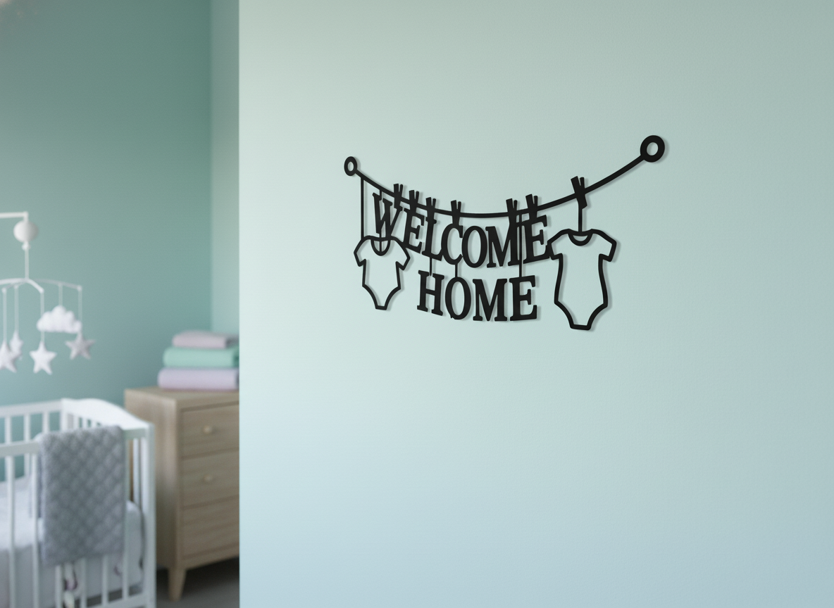 Personalisiertes Babyschild Welcome Home Baby mit Wäscheleine, Namen und Geburtsdaten – Bild 7