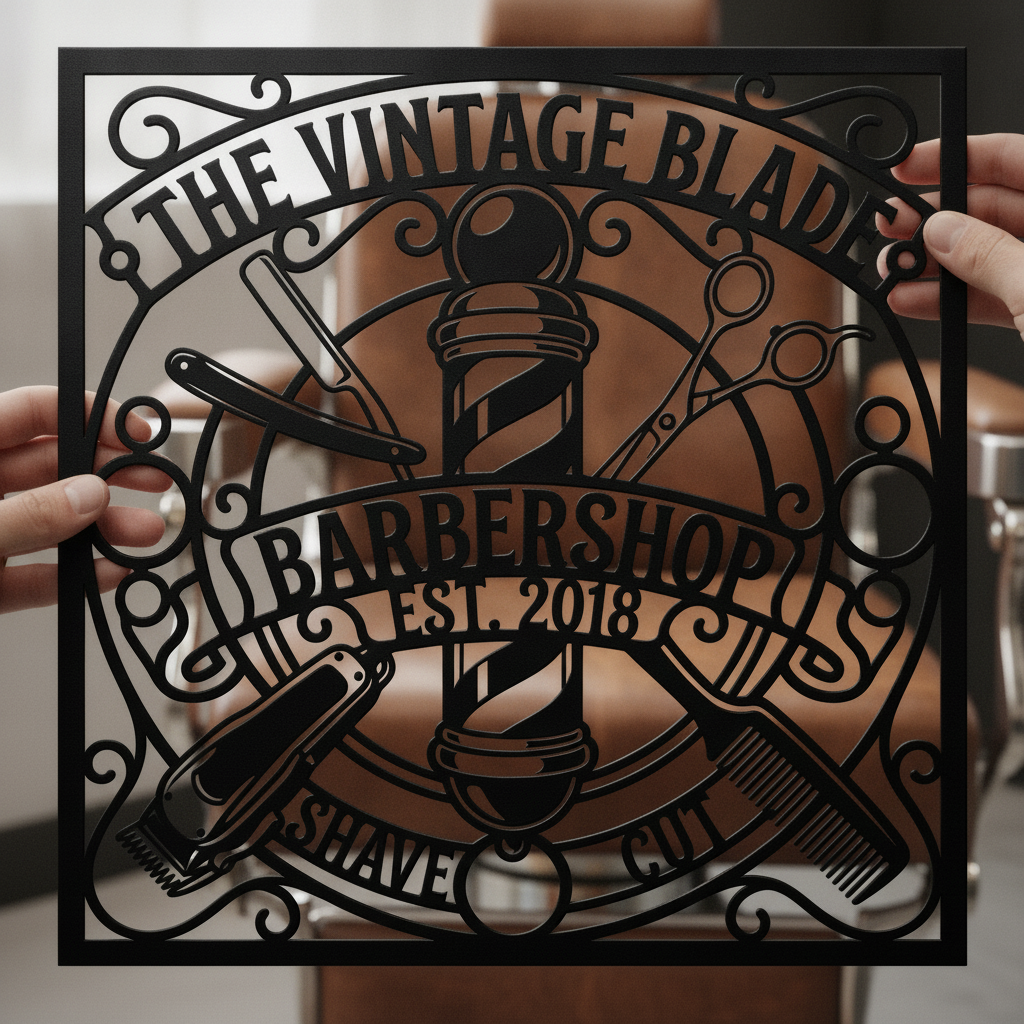 Personalisiertes Barbershop Metallschild quadratisch im Vintage Stil – Bild 10