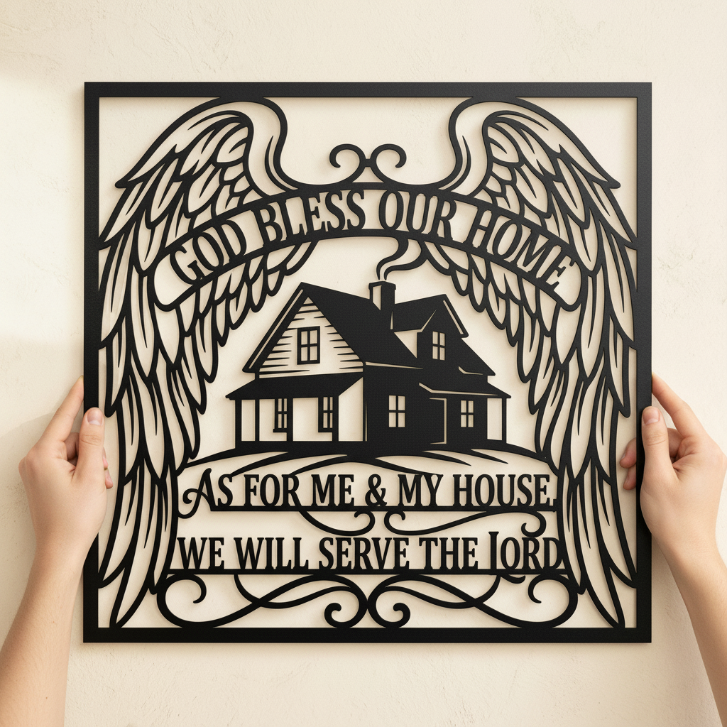 Personalized God Bless Our Home family name metal sign in black steel – image 9