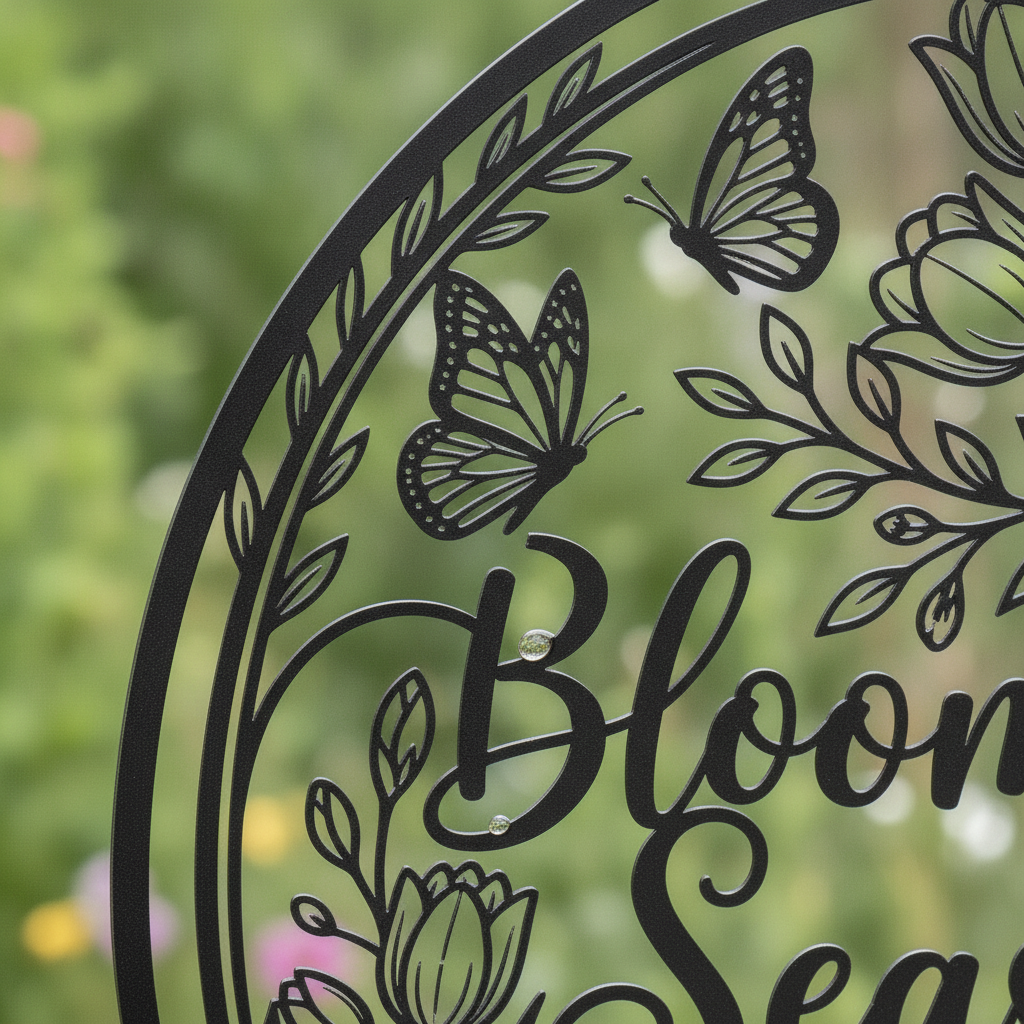 Blooming Season Blumen und Schmetterlinge Metallschild rund – Bild 4