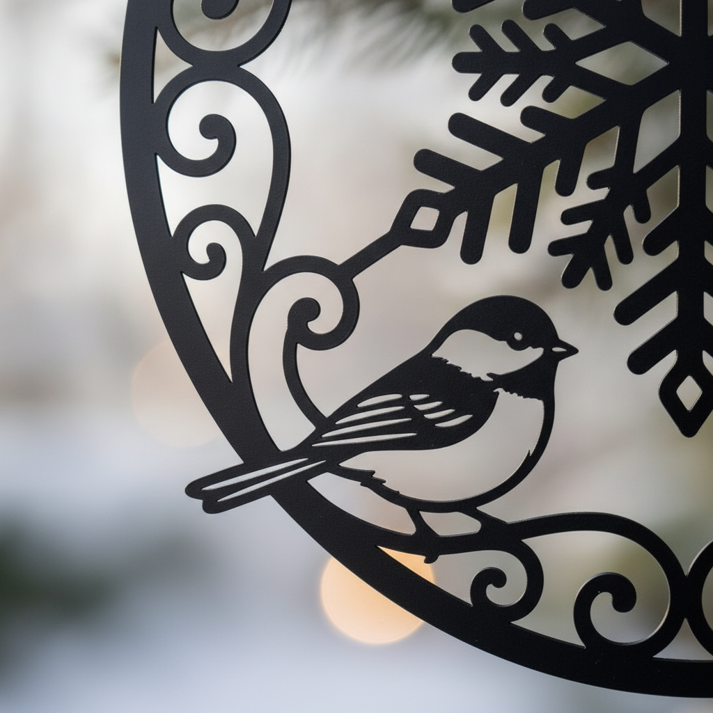 Schneeflocke mit Meisen Weihnachtsornament aus Metall – Bild 3