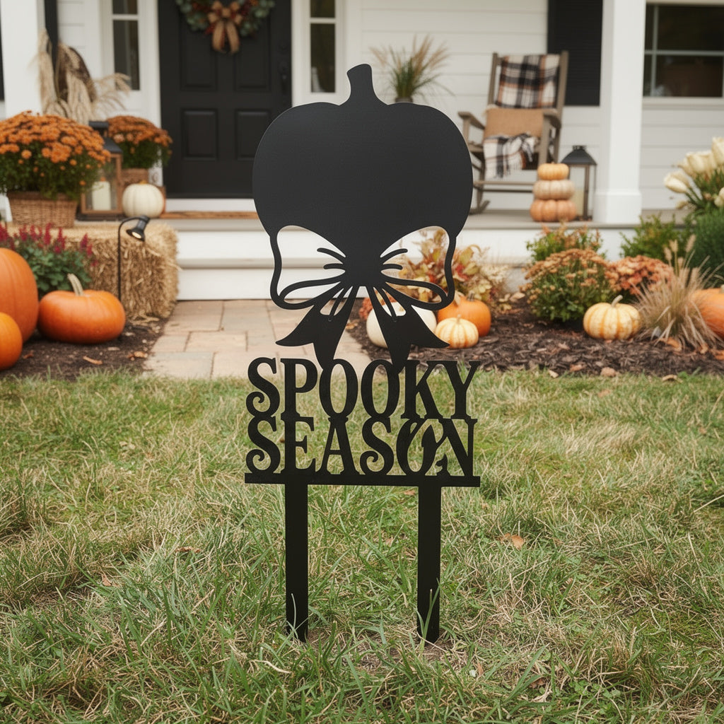 Gartenstecker Kürbis aus schwarzem Stahl als Halloween Deko – Bild 8