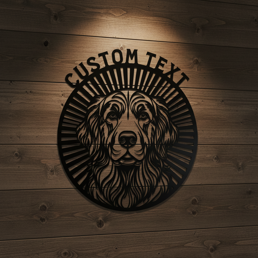 Personalisiertes Golden Retriever Porträt Metallschild rund – Bild 2