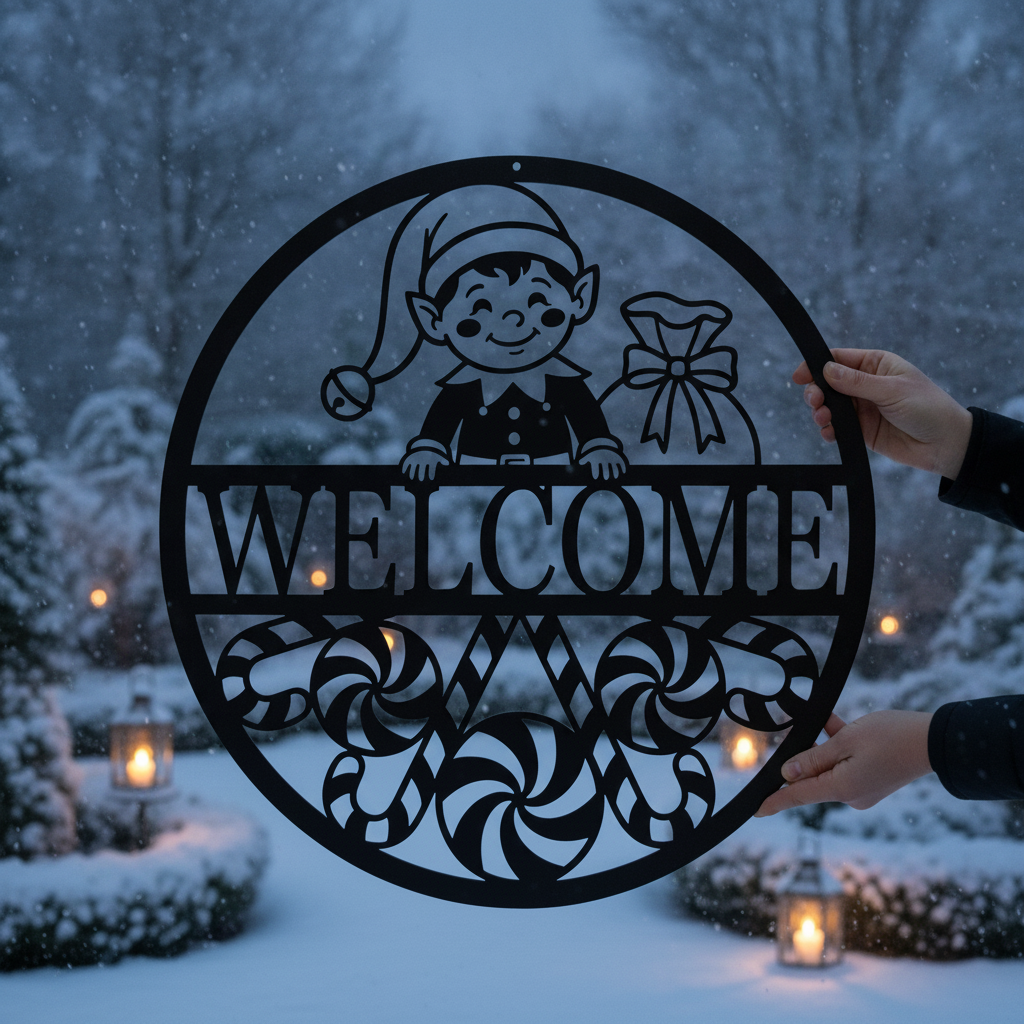 Weihnachtself Willkommensschild Metall