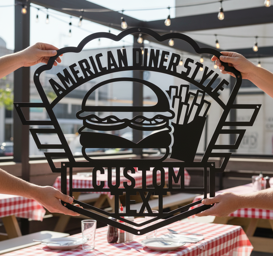 Personalisiertes American Diner Burger und Pommes Metallschild – Bild 4