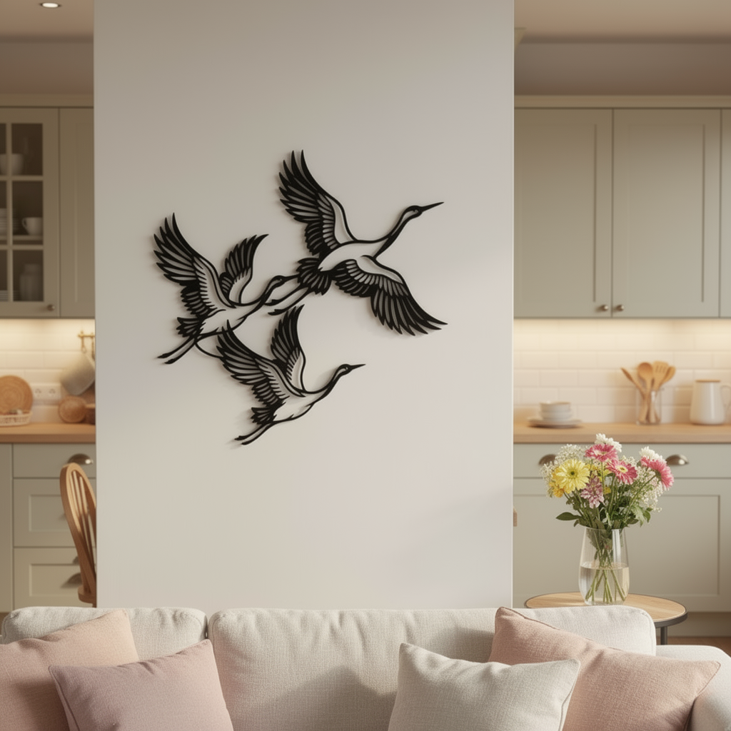 Fliegende Kraniche Vogelschwarm Metall Wanddeko – Bild 6