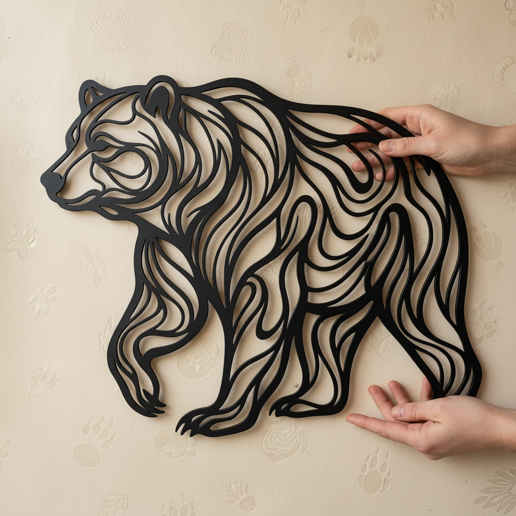 Personalisiertes Grizzlybär Metallschild als Silhouette mit Namen aus schwarzem Stahl – Bild 3