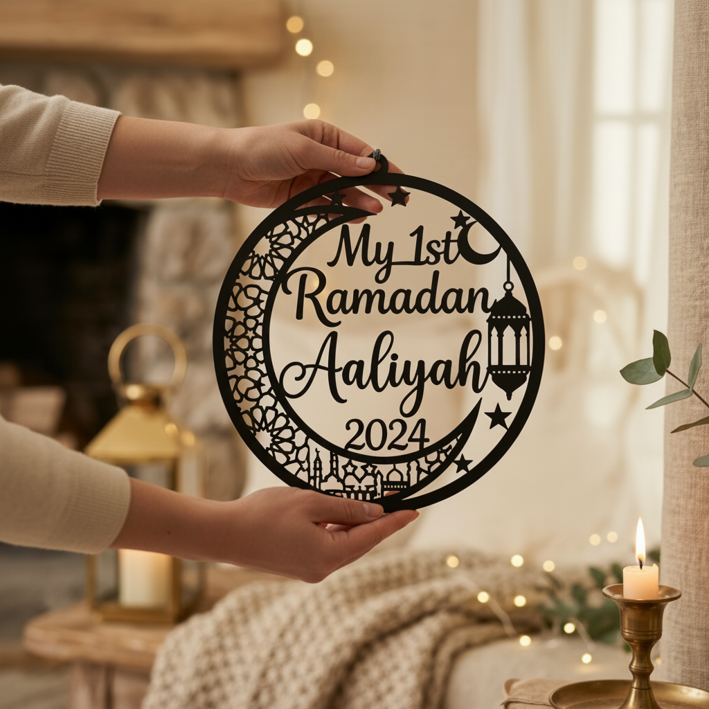 Personalized My 1st Ramadan metal sign with crescent moon and child name – image 8