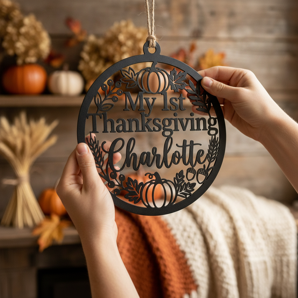 Personalisiertes My 1st Thanksgiving Metallornament rund – Bild 3