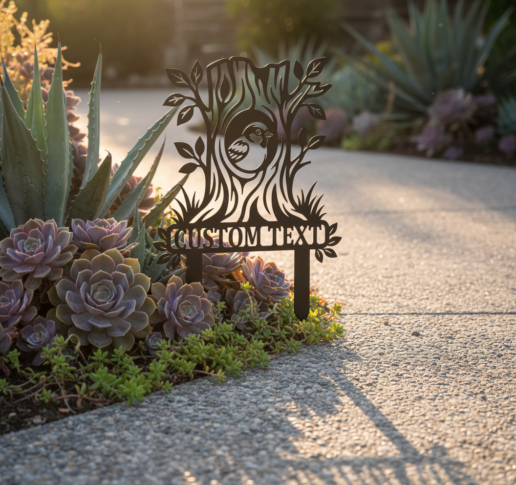 Personalisierter Vogel Gartenstecker mit Baumhöhle – Bild 3
