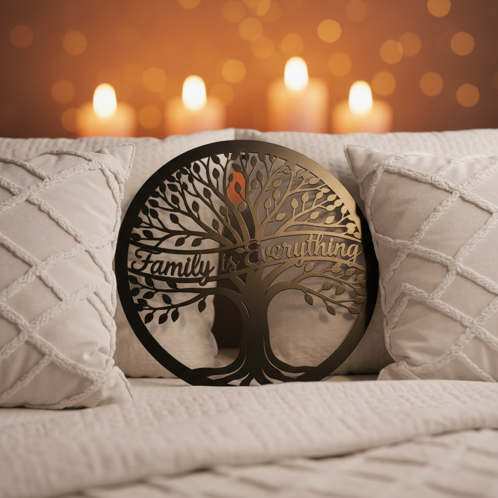 Round tree of life metal sign with Family is Everything in black steel – image 2