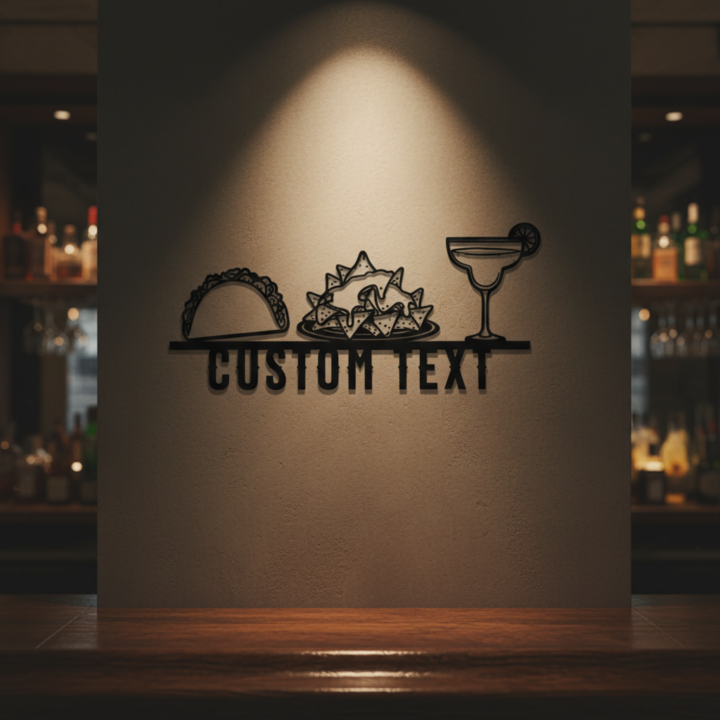 Personalisiertes mexikanisches Restaurant Schild mit Tacos, Nachos und Margarita – Bild 3