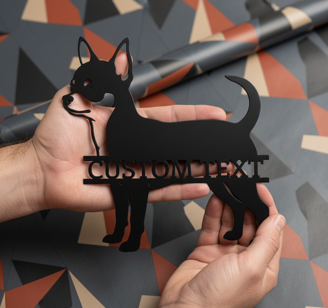 Personalisiertes Chihuahua Metallschild mit Hundenamen aus schwarzem Stahl – Bild 7