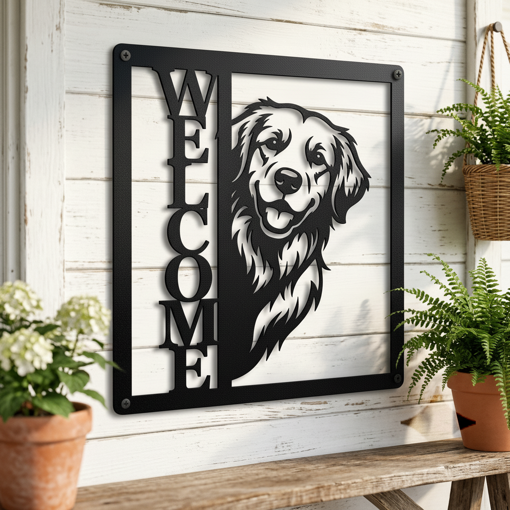 Golden Retriever Willkommen Metallschild