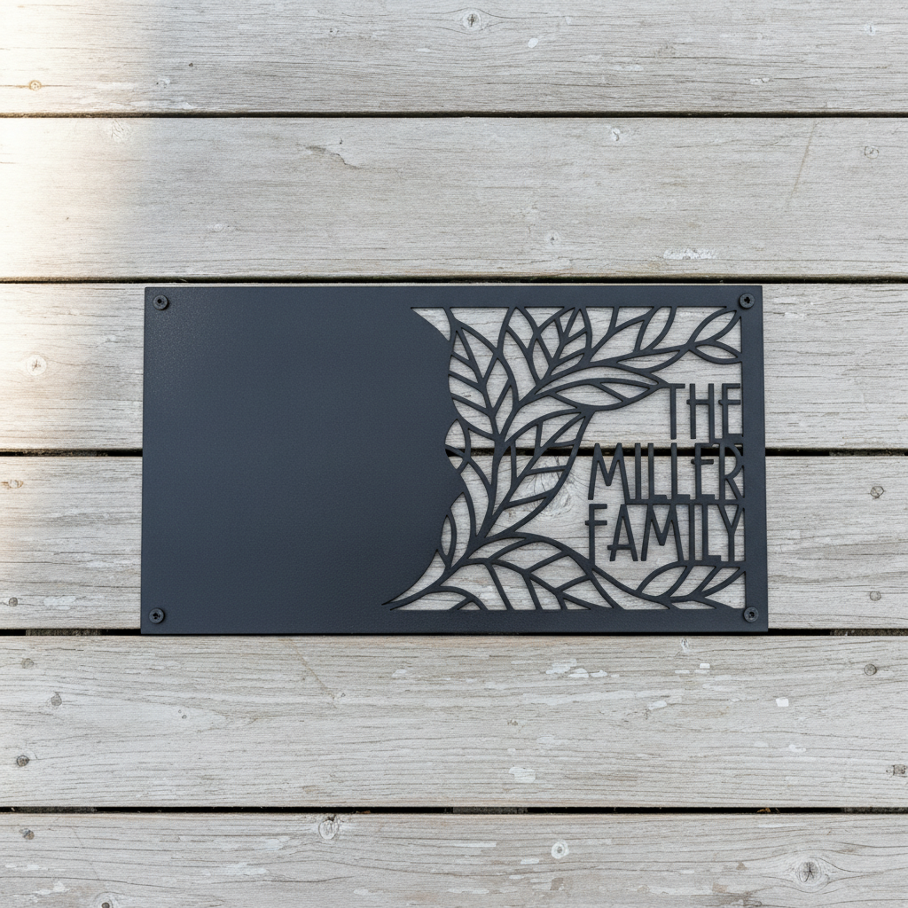 Personalisiertes Familienschild aus schwarzem Stahl als Türschild für Haustür und Eingang – Bild 10