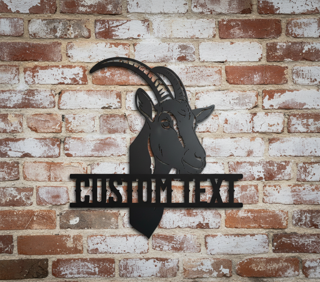 Personalized goat head metal sign with name for the goat barn in black steel – image 3