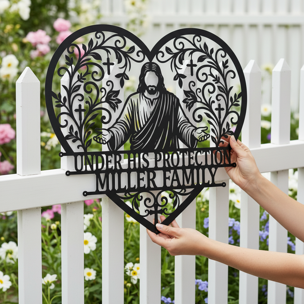 Personalisiertes Jesus Herz Metallschild mit Namen aus schwarzem Stahl – Bild 6