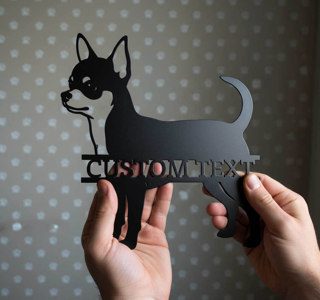 Personalisiertes Chihuahua Metallschild mit Hundenamen aus schwarzem Stahl – Bild 6