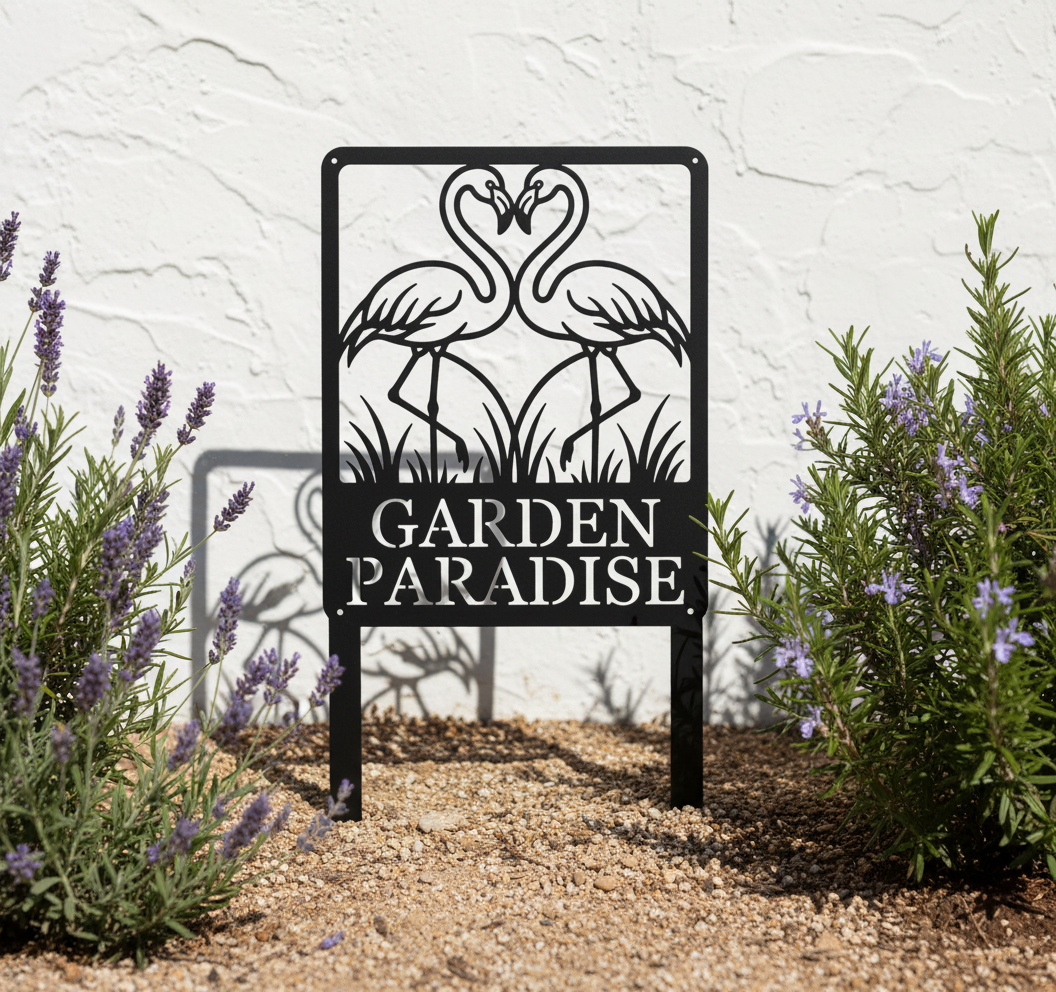 Personalisierter Flamingo Paar Gartenstecker – Bild 5