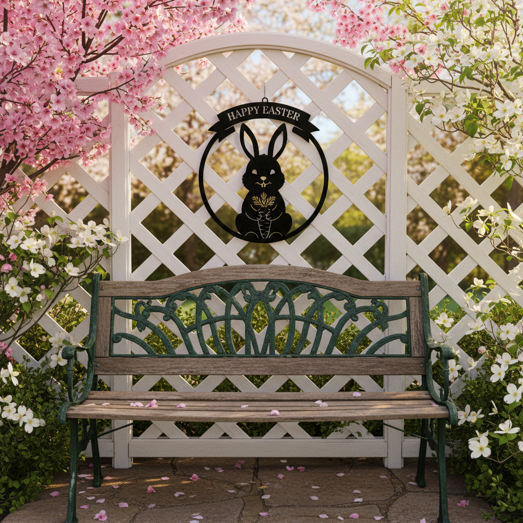 Happy Easter Osterhase mit Karotte rundes Metallschild – Bild 4