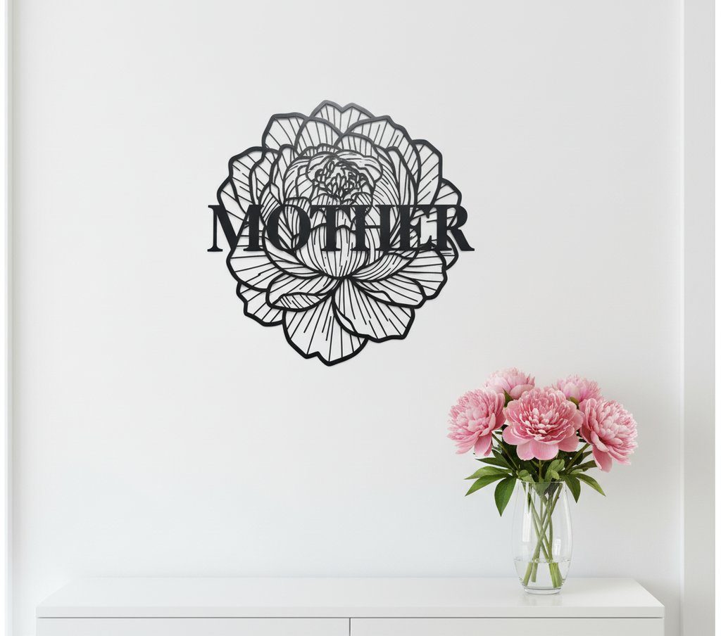 Personalisiertes Mama Metallschild mit Blumen und Namen aus schwarzem Stahl – Bild 3