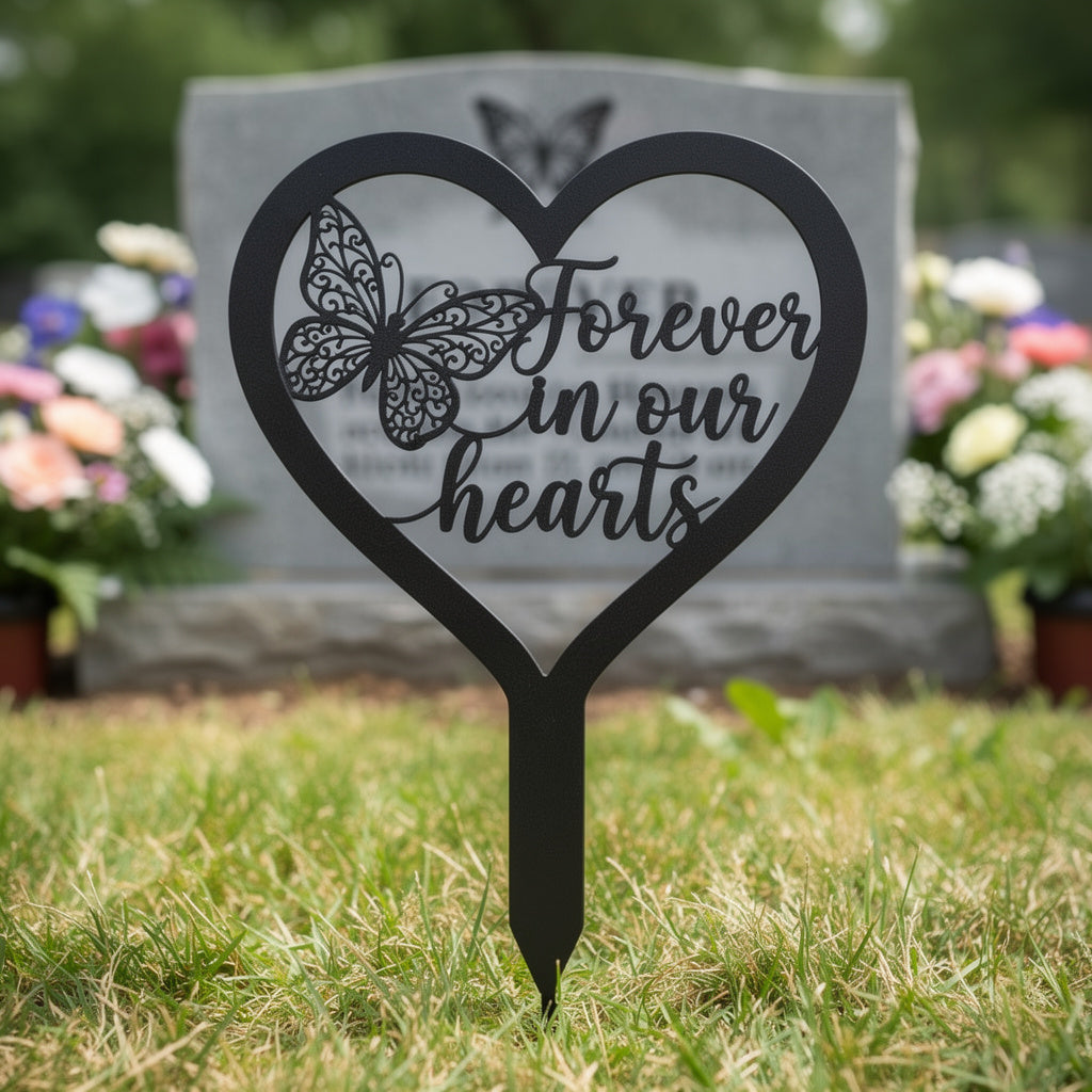 Forever in our hearts Schmetterling Herz Gedenkstecker – Bild 4