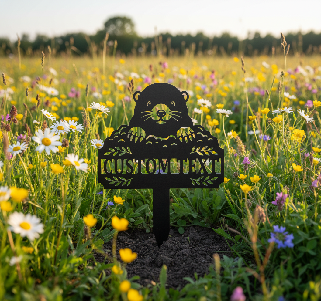 Personalisierter Maulwurf Gartenstecker mit Maulwurfshügel – Bild 10