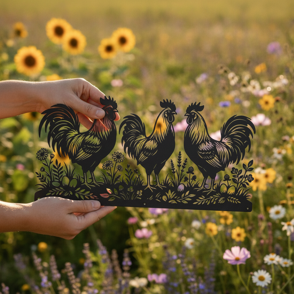 Personalized rooster farmhouse metal sign with farm name in black steel – image 4