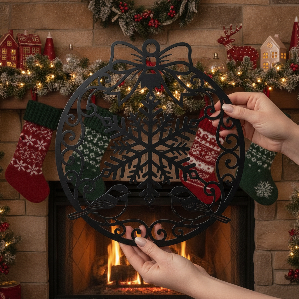 Schneeflocke mit Meisen Weihnachtsornament aus Metall – Bild 10