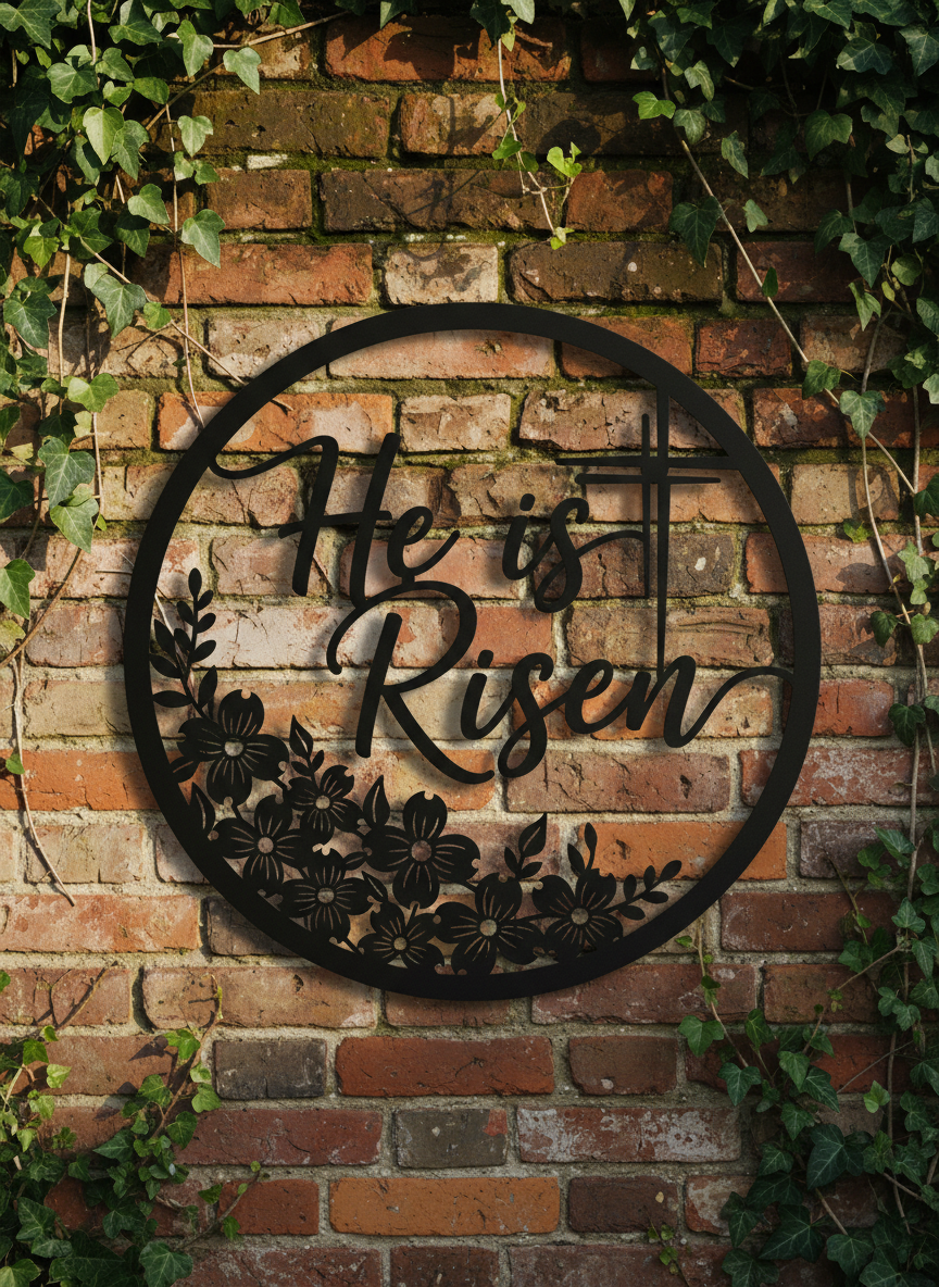 Personalized He Is Risen Easter metal sign in black steel