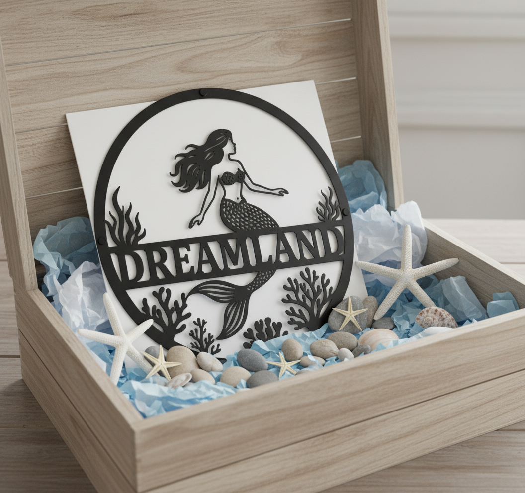 Personalized mermaid kids name sign in black steel for a girls room – image 4
