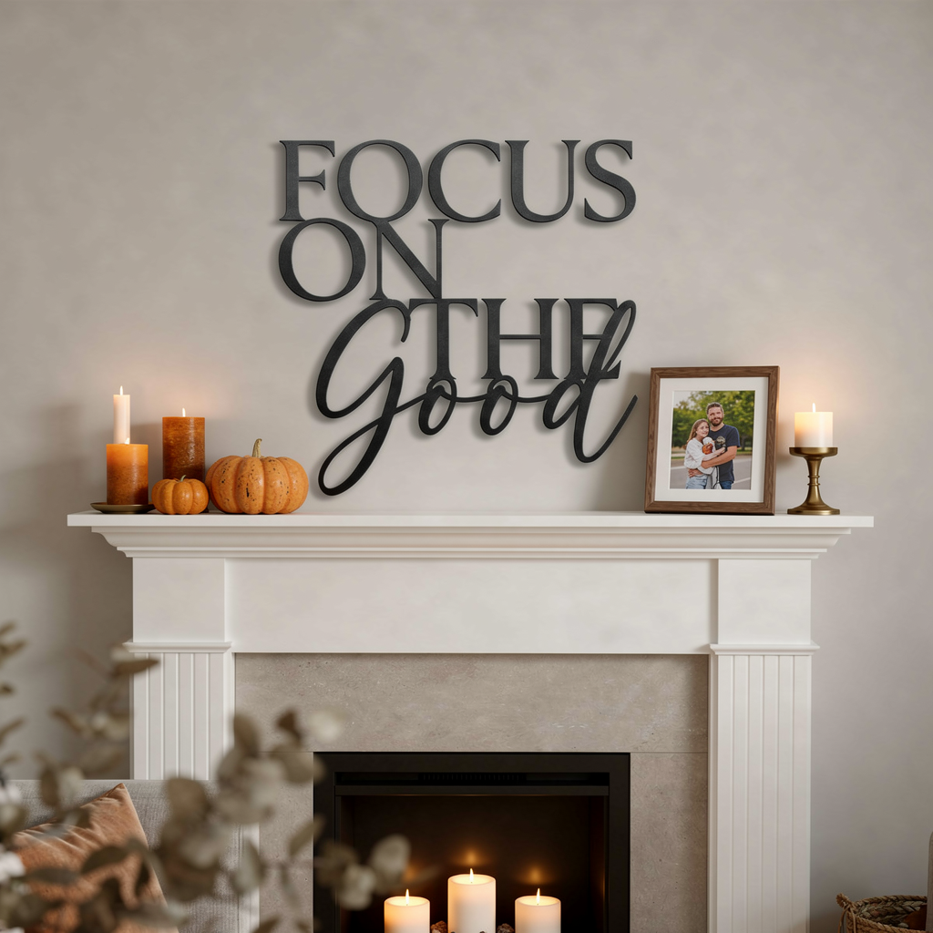 Focus on the good metal word sign in black steel as inspirational wall art – image 2