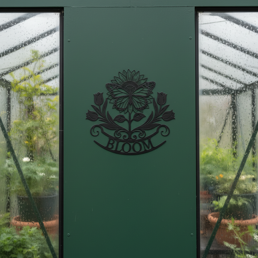 Bloom metal sign with sunflower, tulips and butterfly in black steel – image 9