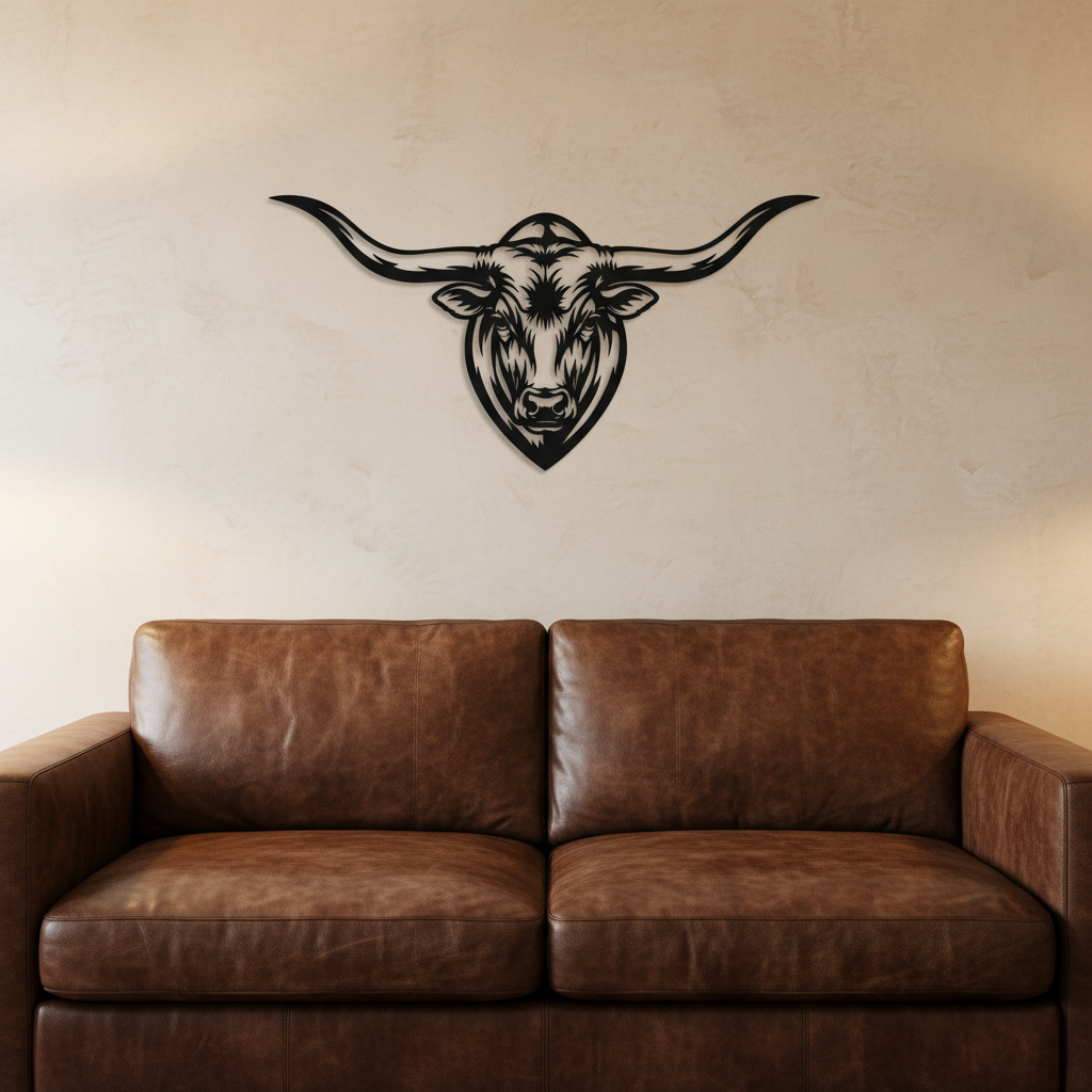 Longhorn Stierkopf Wanddeko mit ausladenden Hörnern aus schwarzem Stahl – Bild 5