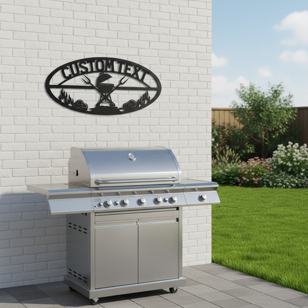 Personalisiertes BBQ Grill Schild mit Steaks oval – Bild 3
