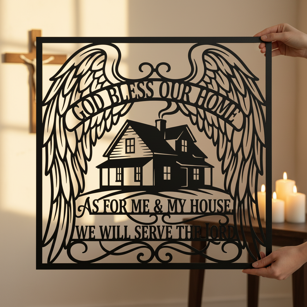 Personalized God Bless Our Home family name metal sign in black steel – image 2