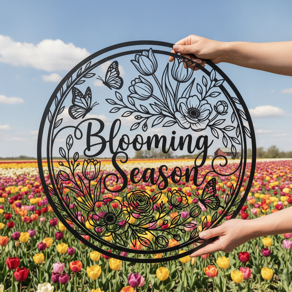 Blooming Season Blumen und Schmetterlinge Metallschild rund – Bild 7