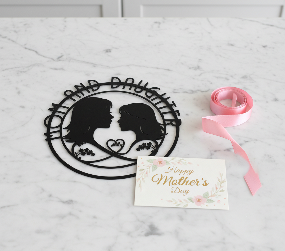 Personalisiertes Mama und Tochter Silhouette Metallschild rund mit Herz – Bild 10