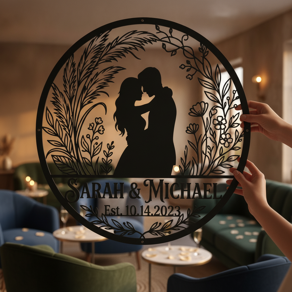 Personalisiertes Hochzeitspaar Metallschild Just Married mit Namen und Datum – Bild 7