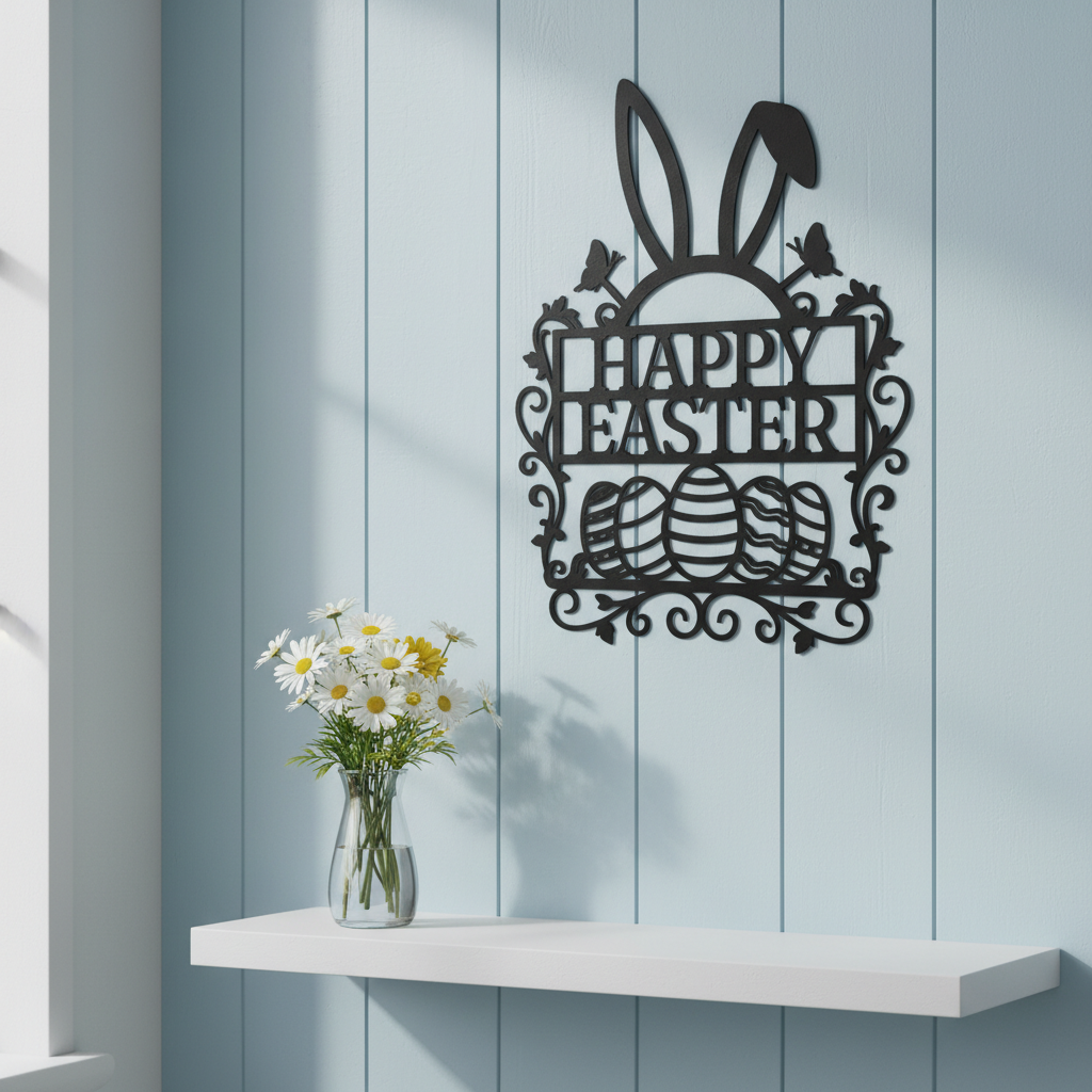 Happy Easter Hasenohren und Ostereier Metallschild – Bild 2