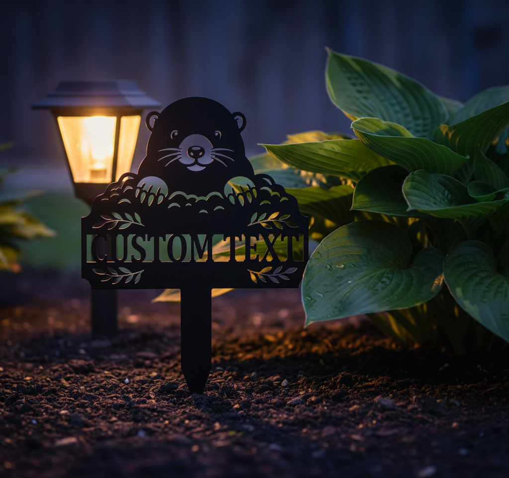 Personalisierter Maulwurf Gartenstecker mit Maulwurfshügel – Bild 5