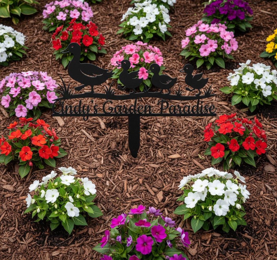 Personalisierter Gartenstecker Entenfamilie mit Küken – Bild 3