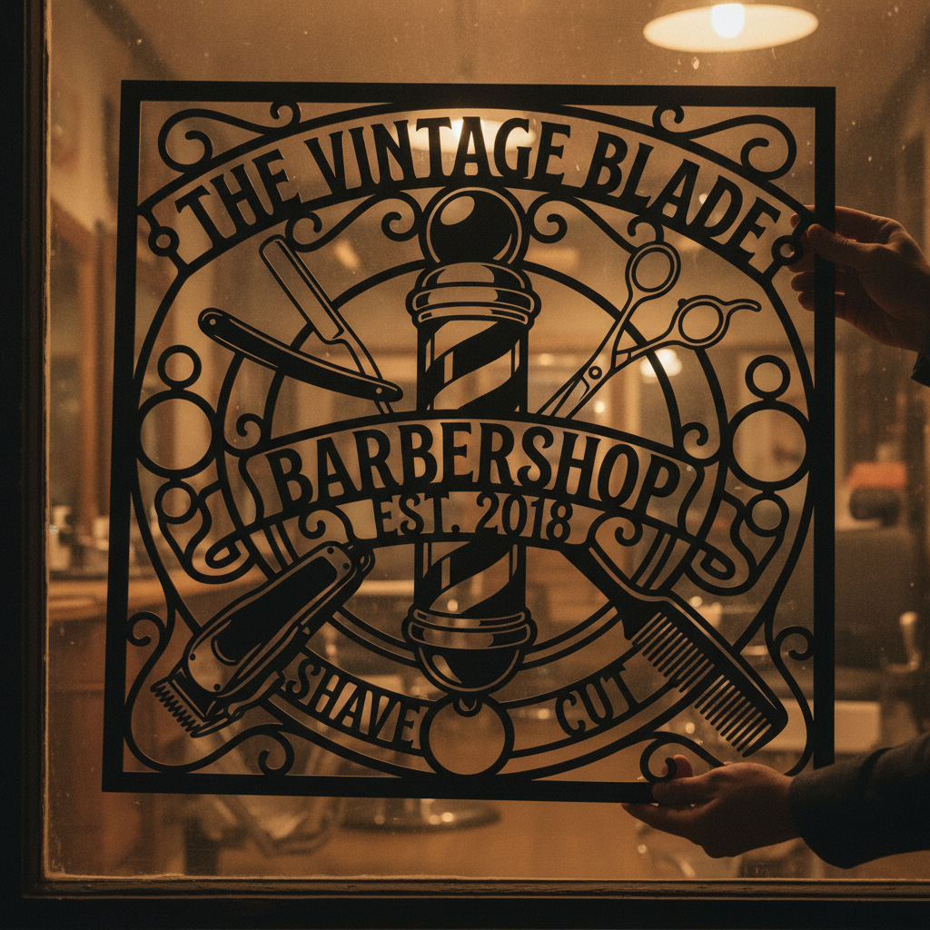 Personalisiertes Barbershop Metallschild quadratisch im Vintage Stil – Bild 6