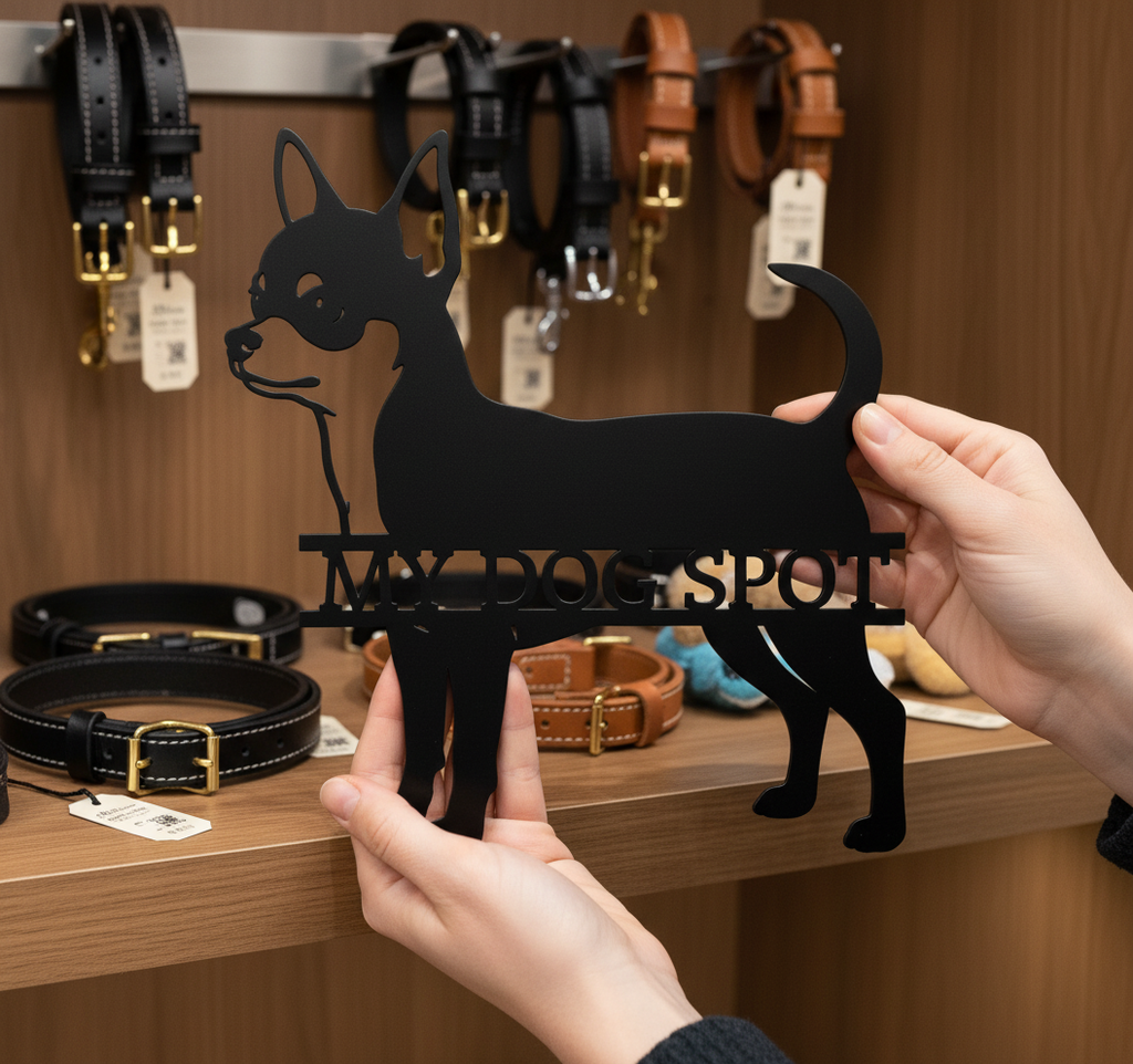 Personalisiertes Chihuahua Metallschild mit Hundenamen aus schwarzem Stahl – Bild 9