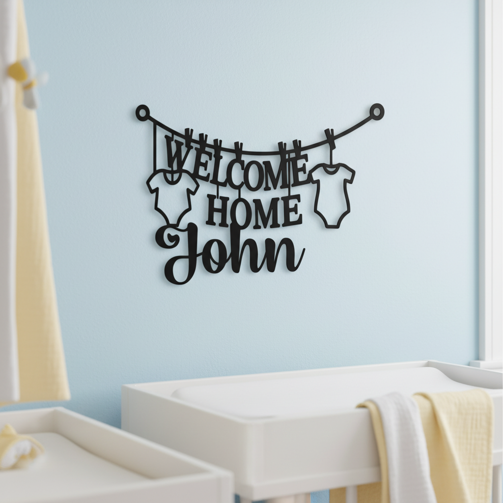 Personalisiertes Babyschild Welcome Home Baby mit Wäscheleine, Namen und Geburtsdaten – Bild 10