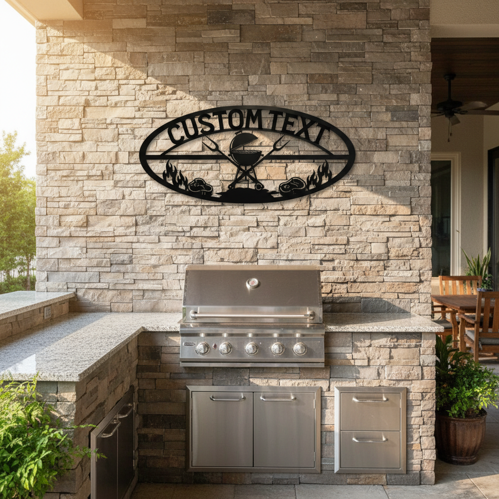 Personalisiertes BBQ Grill Schild mit Steaks oval – Bild 1