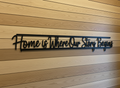 Home is where our story begins metal word art quote in black steel