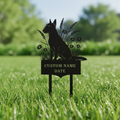 Personalized Bull Terrier memorial garden stake with dog name and dates in black steel