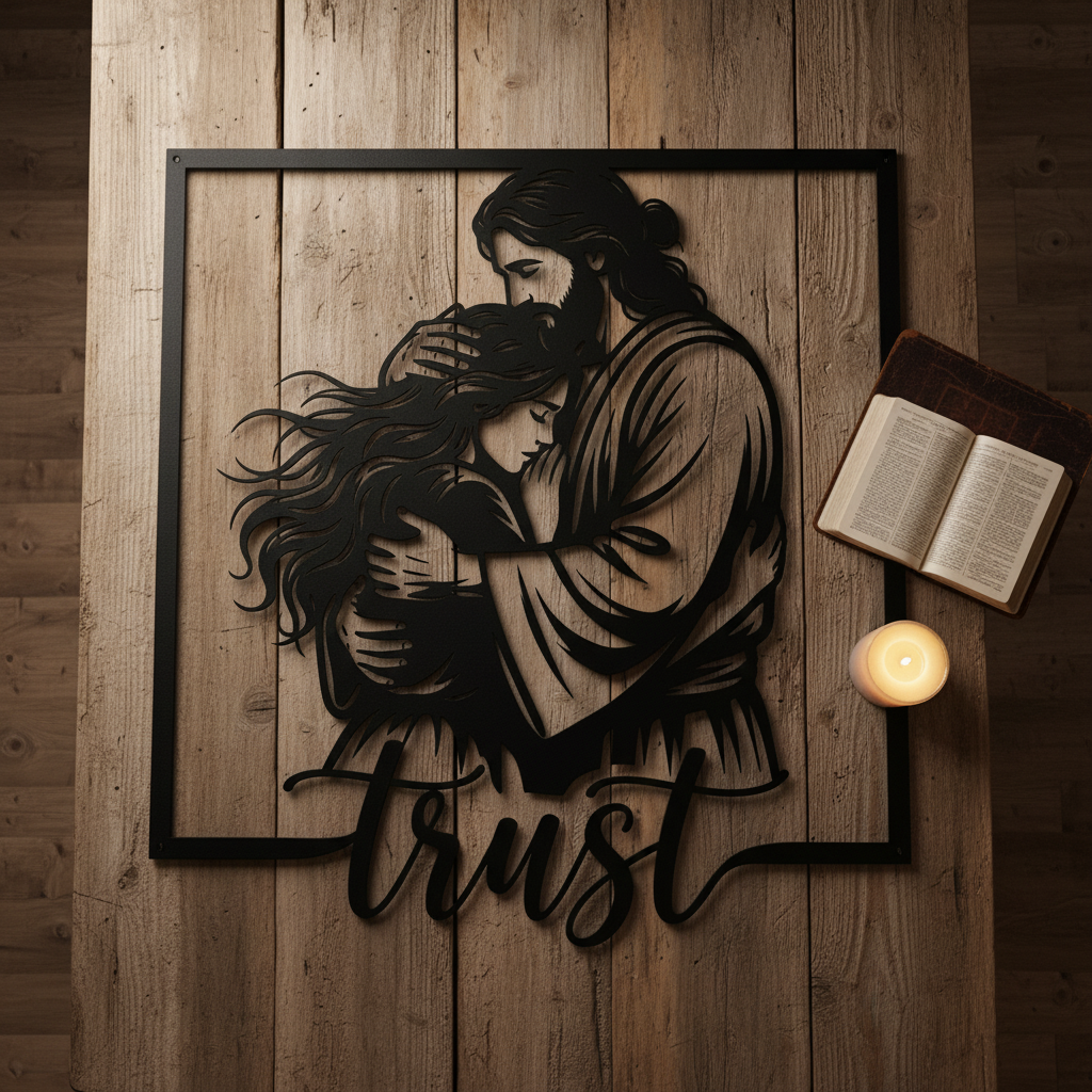 Personalisiertes Jesus Umarmung Metallschild Trust in Jesus – Bild 2