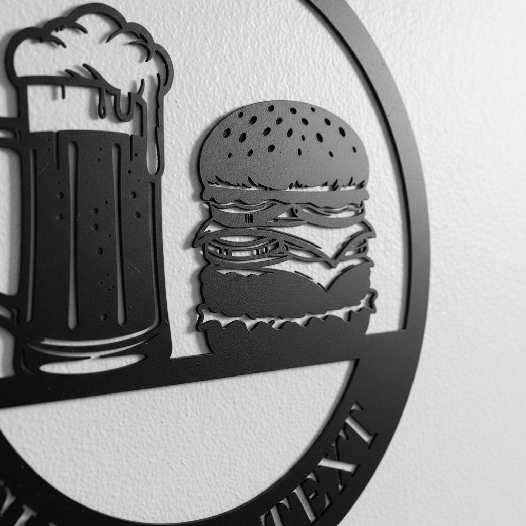 Burgers and Brews Bierkrug und Cheeseburger Metallschild rund – Bild 4